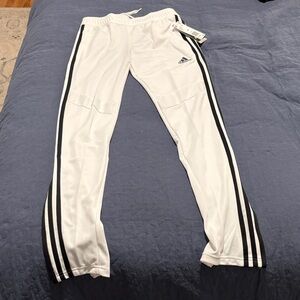 Adidas Tapered Joggers with Black Stripes and high back zippers